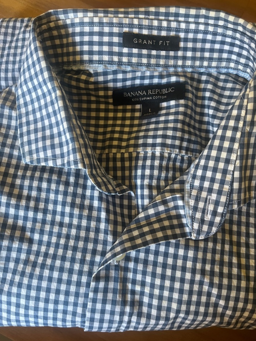 Banana Republic Blue and White Gingham Button-Down Shirt - Grant Fit